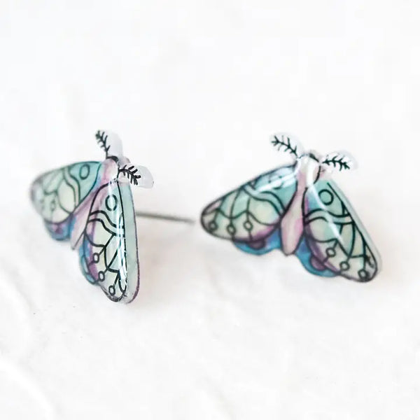 Green Forest Night Moth Earrings