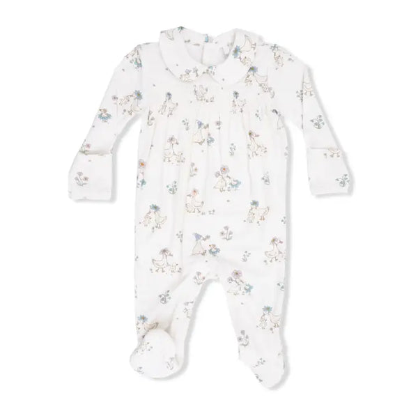 Smocked Peter Pan Snap Footie - Flower Ducklings
