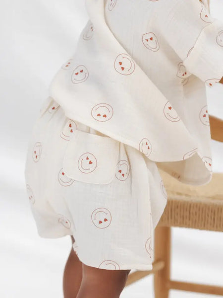 Woven Boxy Top Short Set - Heart Eyes