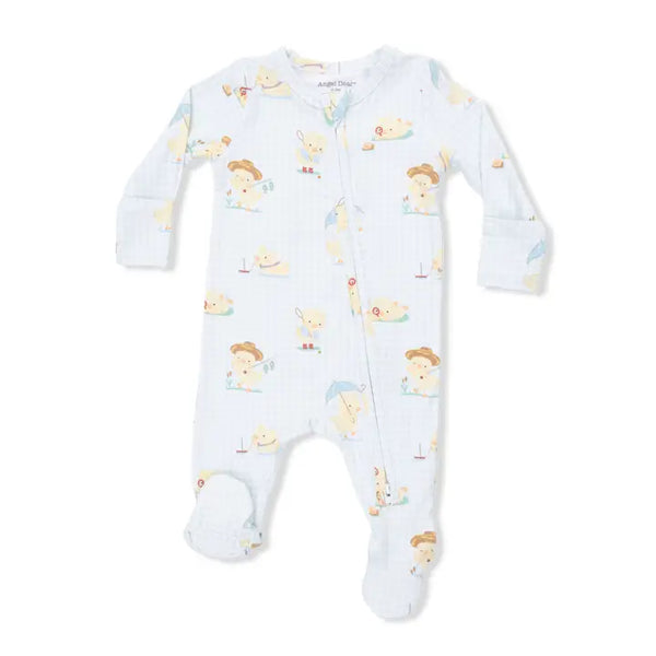 2 Way Zipper Footie - Vintage Spring Ducklings Green
