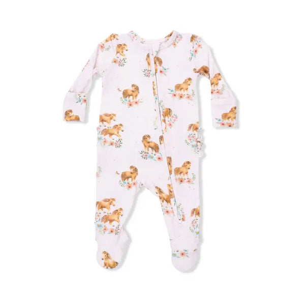 2 Way Ruffle Back Zipper Footie - Pink Ponies