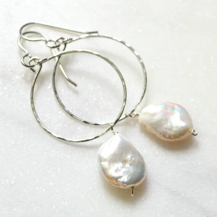 Cream Freshwater Pearl Hoop Earrings