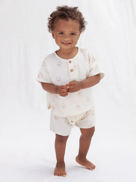 Woven Boxy Top Short Set - Heart Eyes