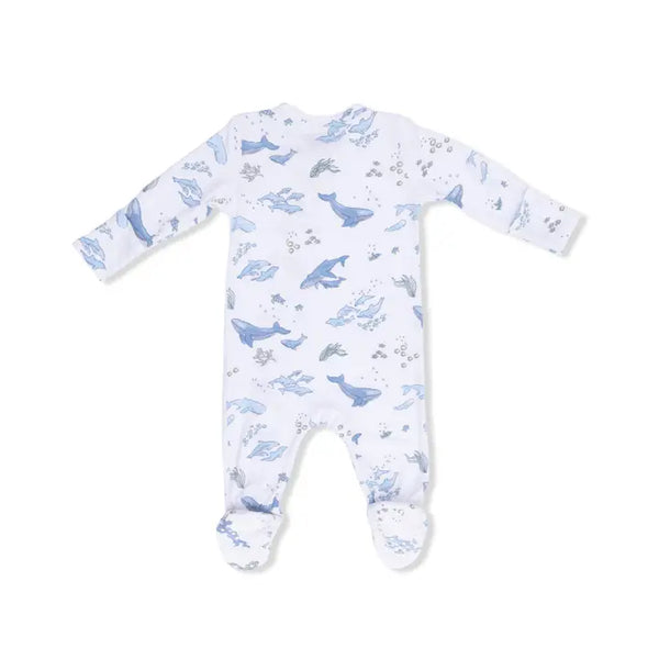 2 Way Zipper Footie - Watercolor Blue Whales