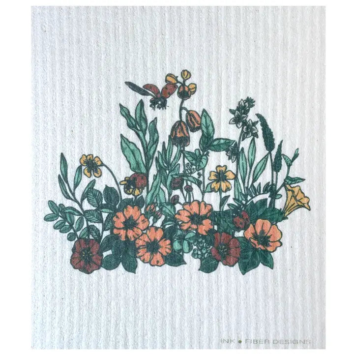 Ladybug And Poppies - Swedish Dishcloth