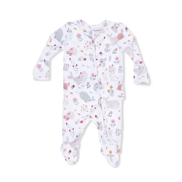 2 Way Ruffle Back Zipper Footie - Garden Sea Creatures