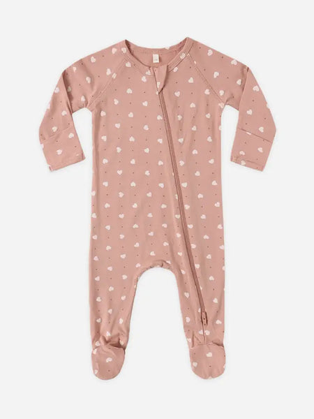 Bamboo Zip Footie - Pink Hearts