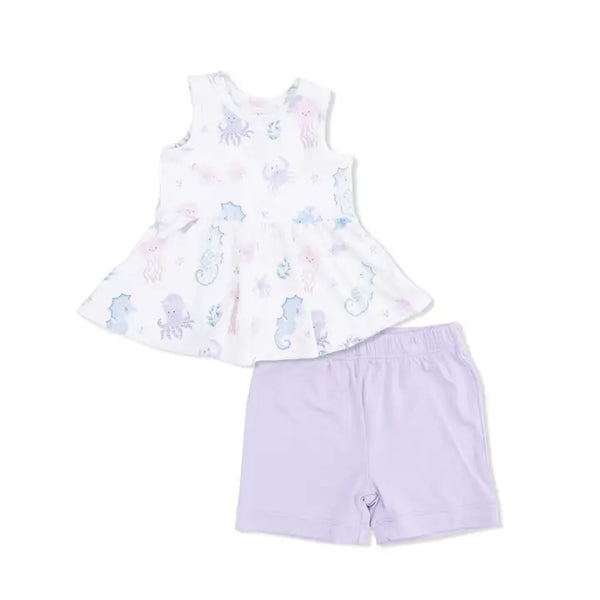 Peplum Tank And Bike Short - Floral Sea Creatures