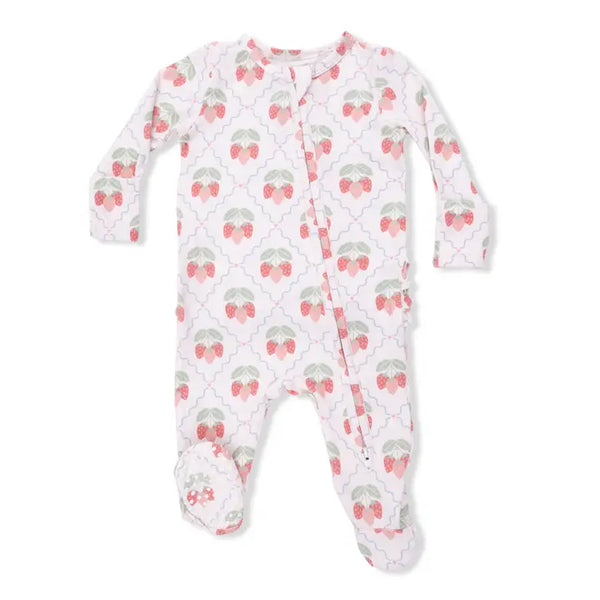 2 Way Ruffle Back Zipper Footie - Sweet Strawberries