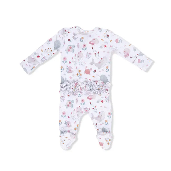 2 Way Ruffle Back Zipper Footie - Garden Sea Creatures