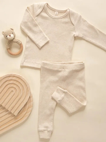Ribbed Tee And Legging Set - Oatmeal