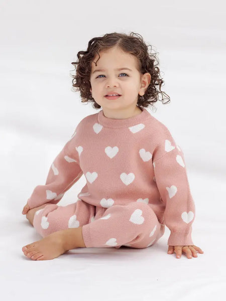 Heart Knit Pants Pink