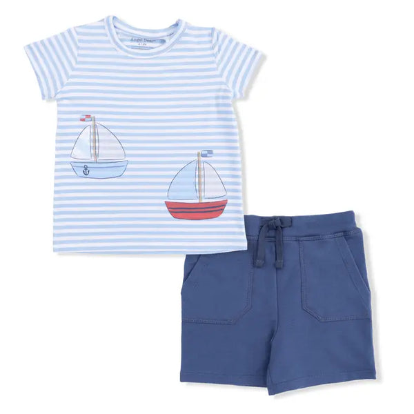 Crew Neck Tee with Cargo Short - Bubbly Sail Boats