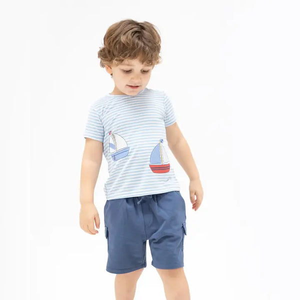 Crew Neck Tee with Cargo Short - Bubbly Sail Boats