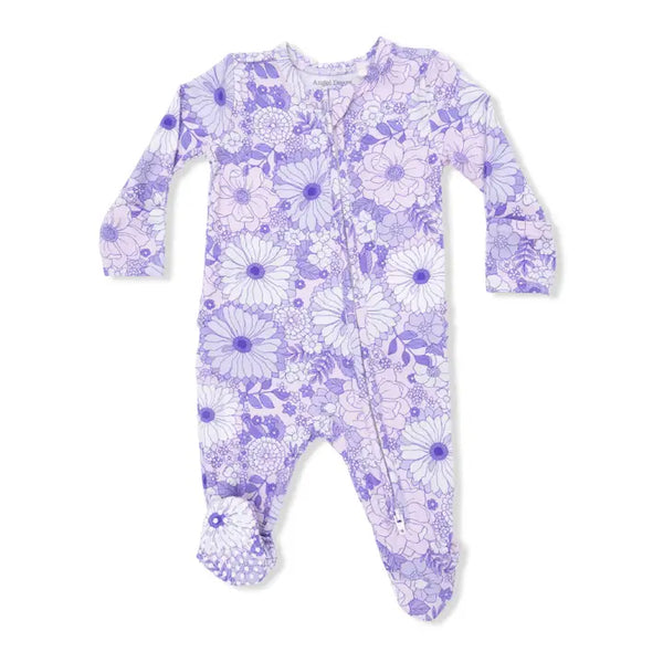 2 Way Ruffle Back Zipper Footie - Lacy Lavender Floral