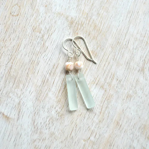 Mini Frosted Glass Rectangle Earrings