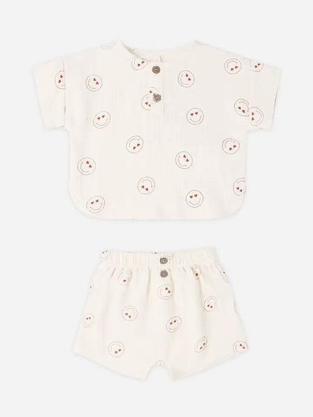 Woven Boxy Top Short Set - Heart Eyes