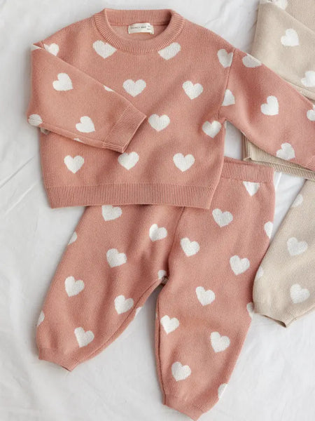 Heart Knit Pants Pink