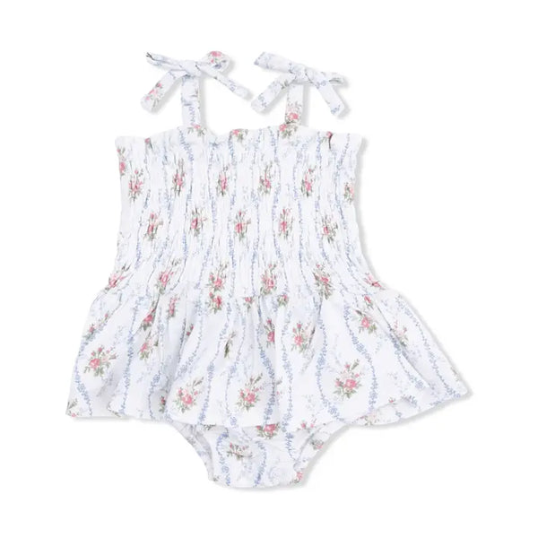Smocked Bubble with Skirt - Heirloom Rose Stripe