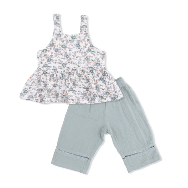 Peplum Tank with Smocked Waist Pant - Camille Floral