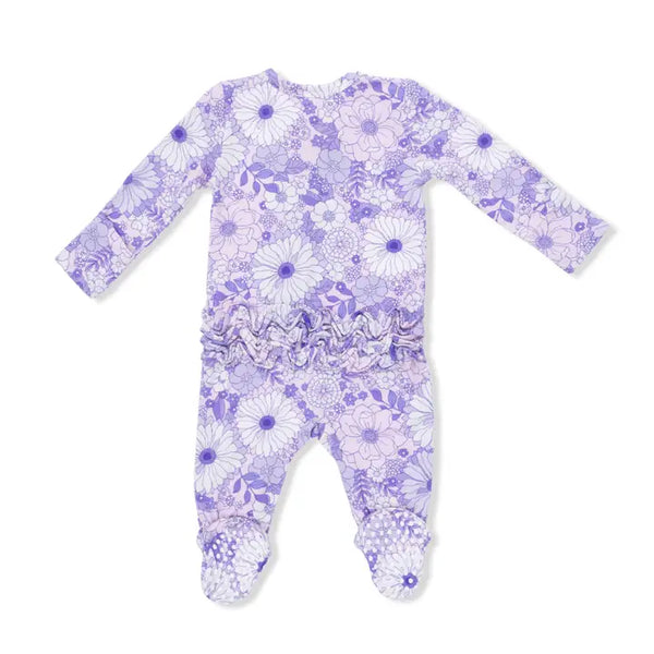 2 Way Ruffle Back Zipper Footie - Lacy Lavender Floral