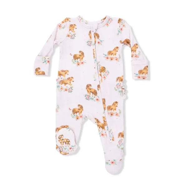 2 Way Ruffle Back Zipper Footie - Pink Ponies