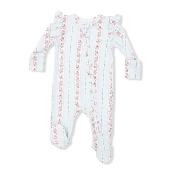 2 Way Ruffle Sleeve Zipper Footie - Antoinette Stripe