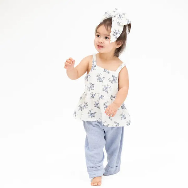 Peplum Tank with Smocked Waist Pant - Belle Rosette Dot