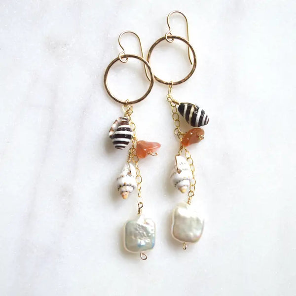 Pearl Shell Cluster Earrings