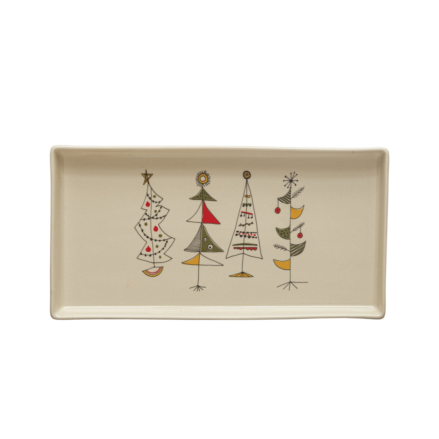 Stoneware Tray with Christmas Trees