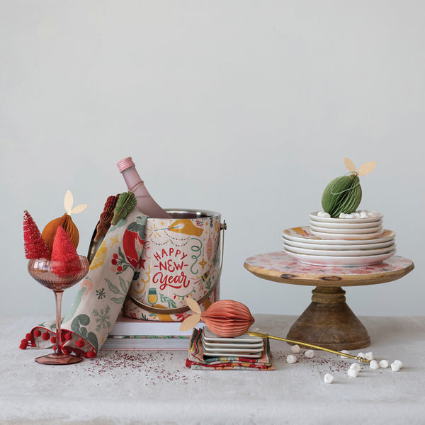Ornament Pattern - Enameled Mango Wood Cake Stand