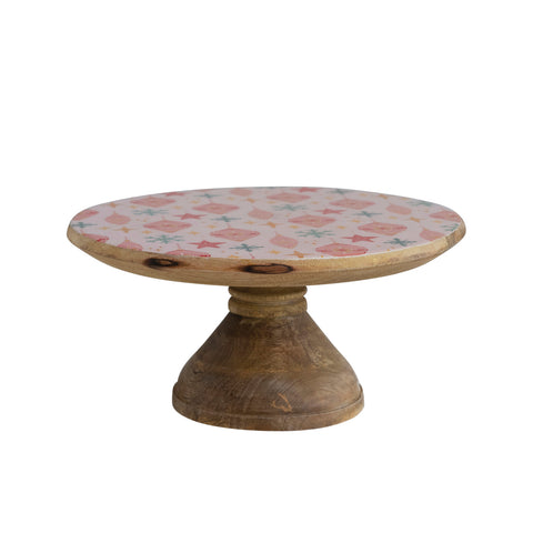 Ornament Pattern - Enameled Mango Wood Cake Stand