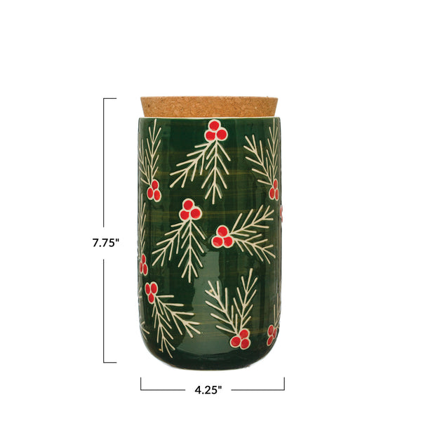 Holly Berries - Stoneware Canister + Cork Lid