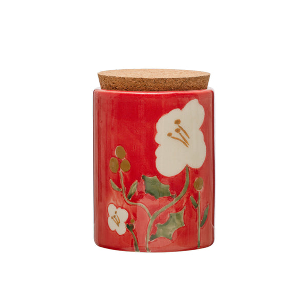 Flowers - Stoneware Canister + Cork Lid