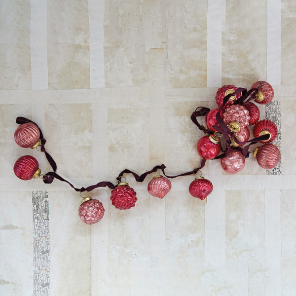 Pink + Burgundy w/ Ribbon - Mercury Glass Ornament Garland