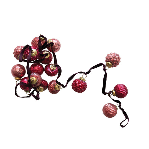 Pink + Burgundy w/ Ribbon - Mercury Glass Ornament Garland