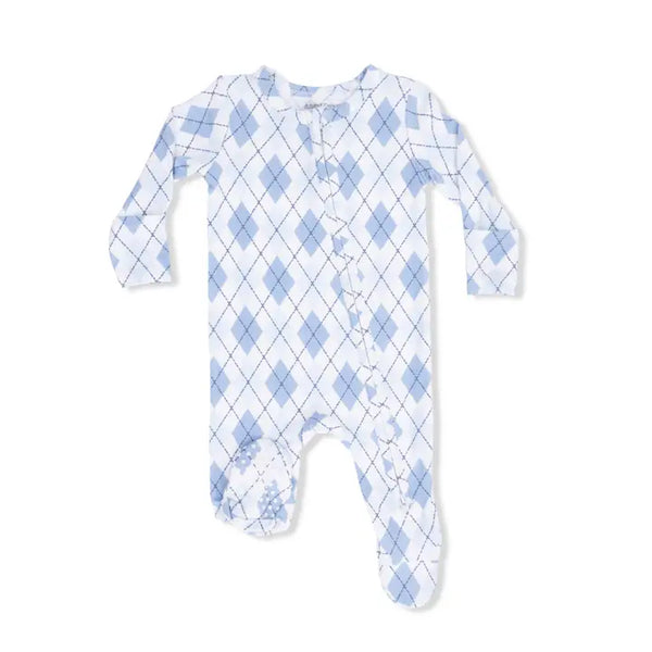 2 Way Zipper Footie - Blue Argyle