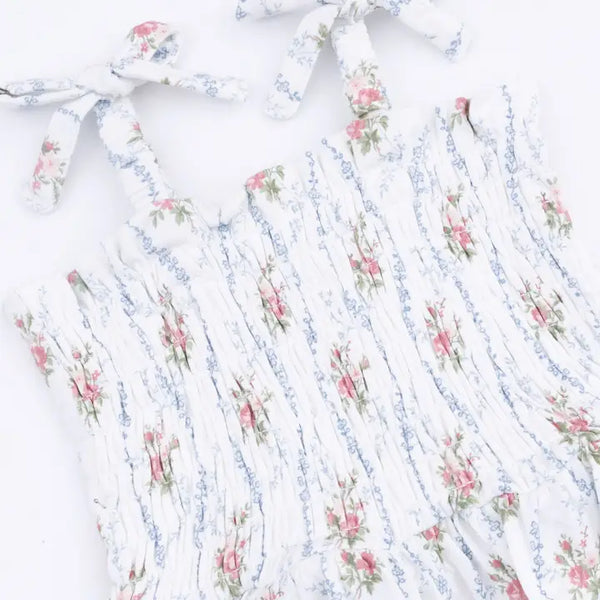 Smocked Bubble with Skirt - Heirloom Rose Stripe