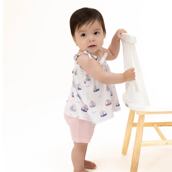 Smocked Top & Bike Short - Bubbly Sailboats Pink