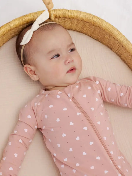 Bamboo Zip Footie - Pink Hearts