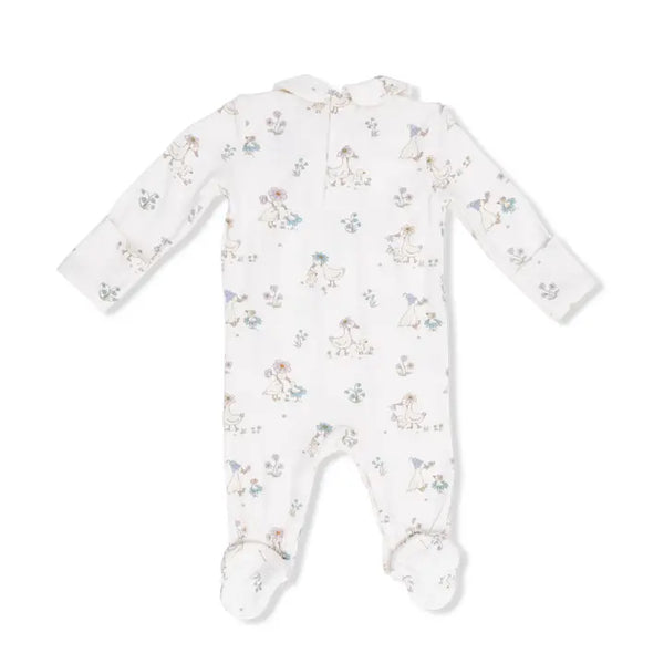 Smocked Peter Pan Snap Footie - Flower Ducklings
