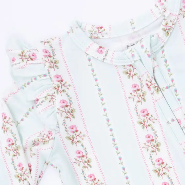 2 Way Ruffle Sleeve Zipper Footie - Antoinette Stripe