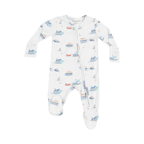 2 Way Zipper Footie - Bubbly Tugboats
