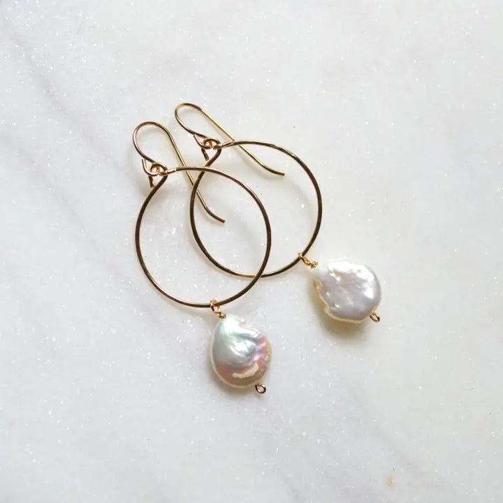Cream Freshwater Pearl Hoop Earrings