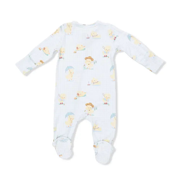 2 Way Zipper Footie - Vintage Spring Ducklings Green