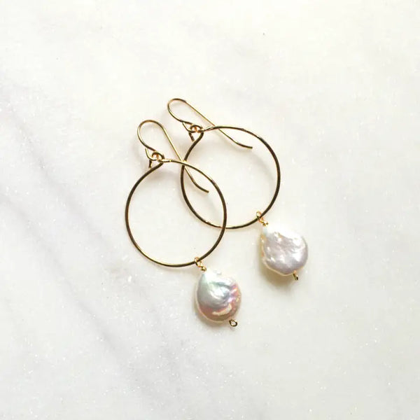 Cream Freshwater Pearl Hoop Earrings