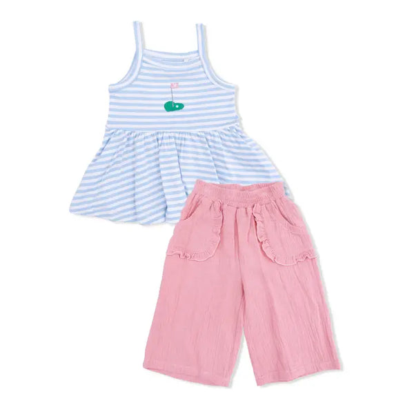 Peplum Tank with Wide Leg Pant - Striped Golf