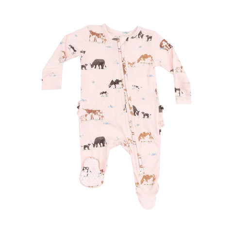 2 Way Zipper Ruffle Back Footie - Cow Families
