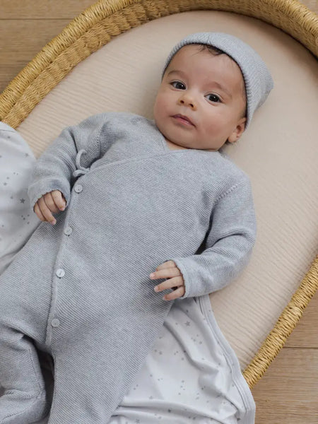 Wrap Knit Footie - Dusty Blue
