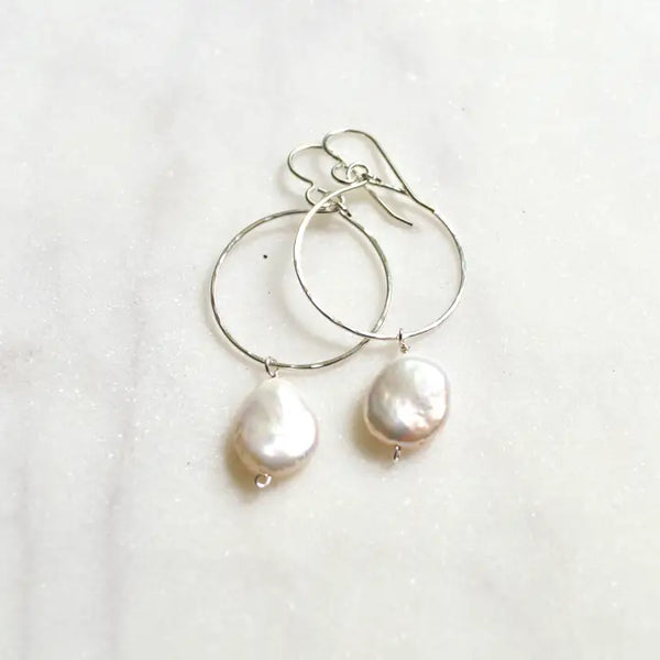 Cream Freshwater Pearl Hoop Earrings